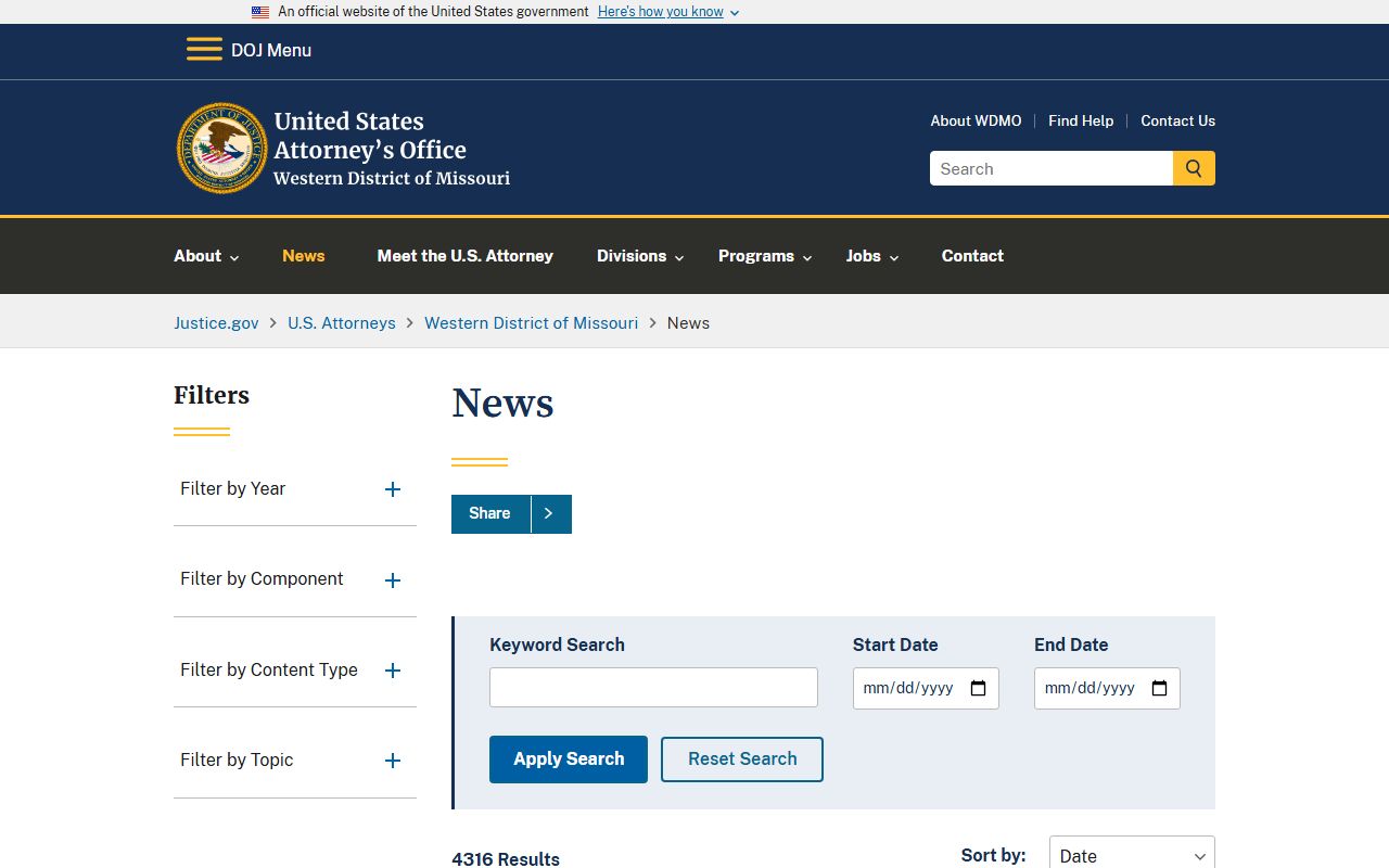 Jasper County Circuit Clerk records and Western District Missouri federal news