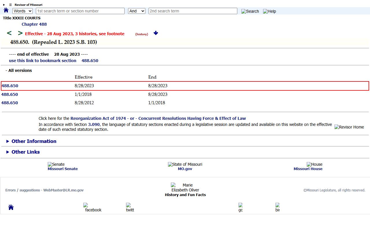 Missouri section 488.650 expungement surcharge statute