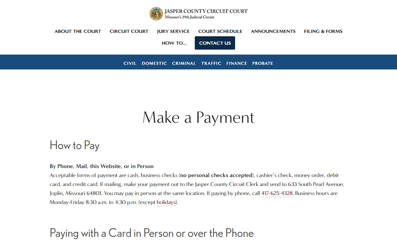 Jasper County court payment methods and phone payment guidance