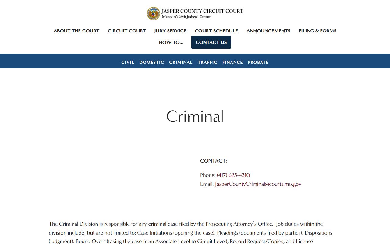 Jasper County criminal and traffic Case.net docket search instructions
