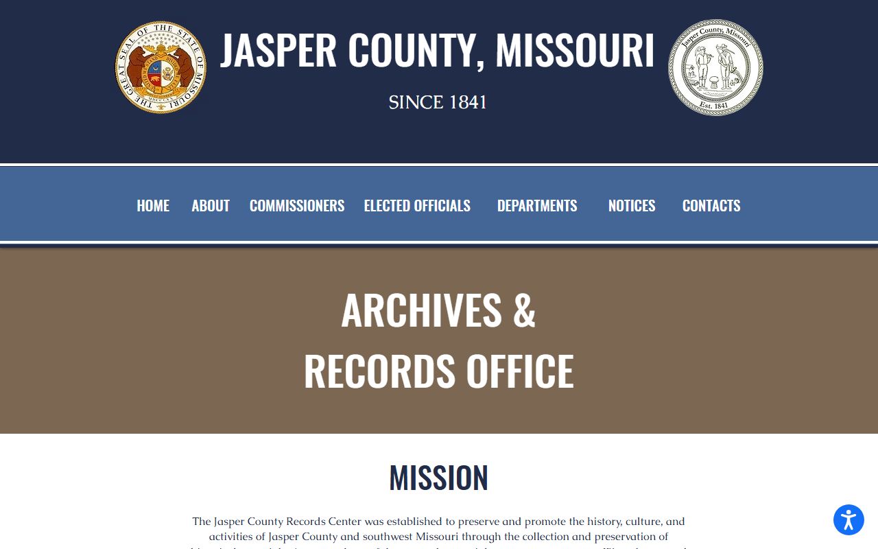 Jasper County Archives and Records Center page for historical court records