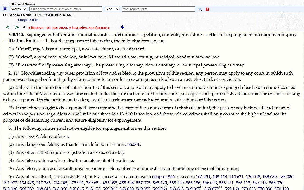 Missouri section 610.140 criminal expungement statute