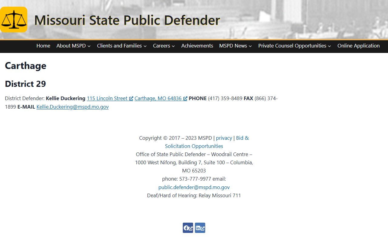 Missouri State Public Defender District 29 office for Jasper County