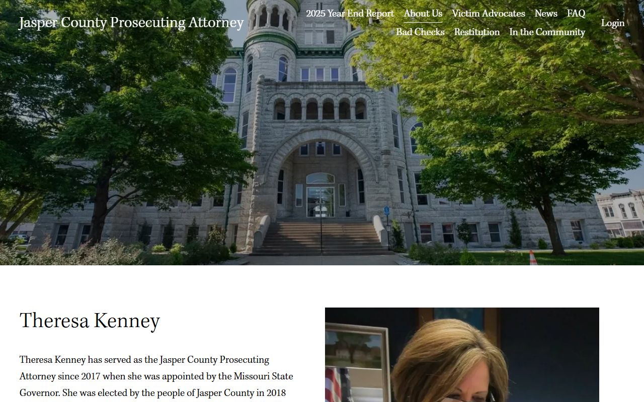 Jasper County Prosecuting Attorney Theresa Kenney biography and staff page