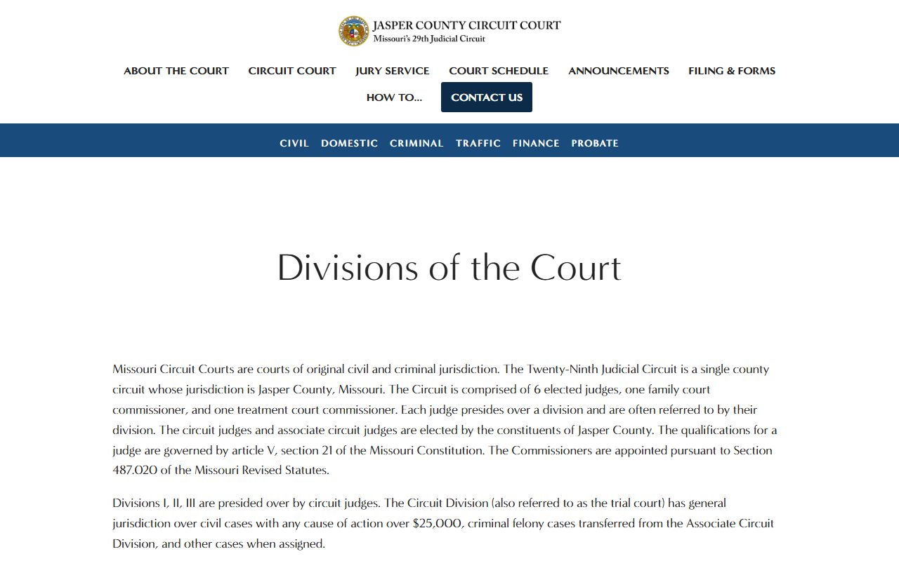 Jasper County court records Twenty-Ninth Judicial Circuit divisions