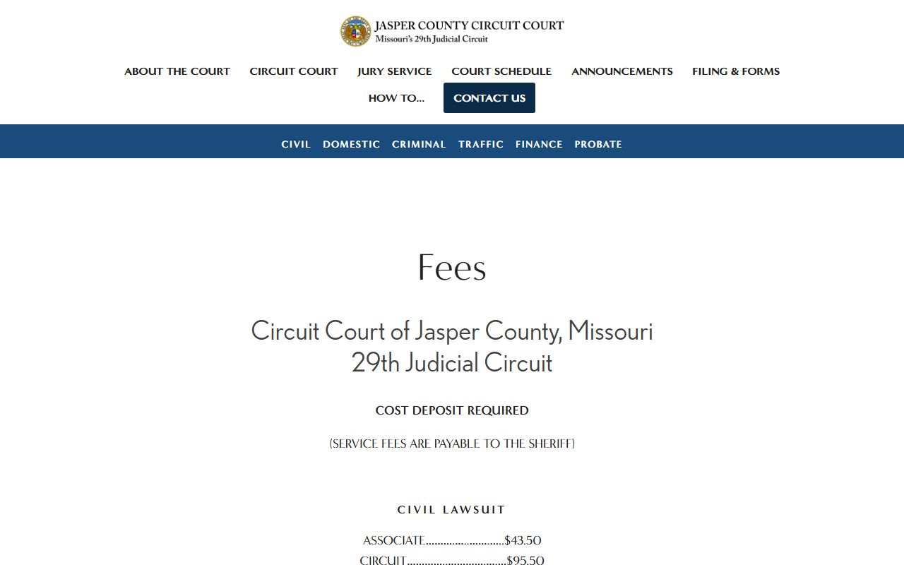 Jasper County probate records court and probate fee schedule
