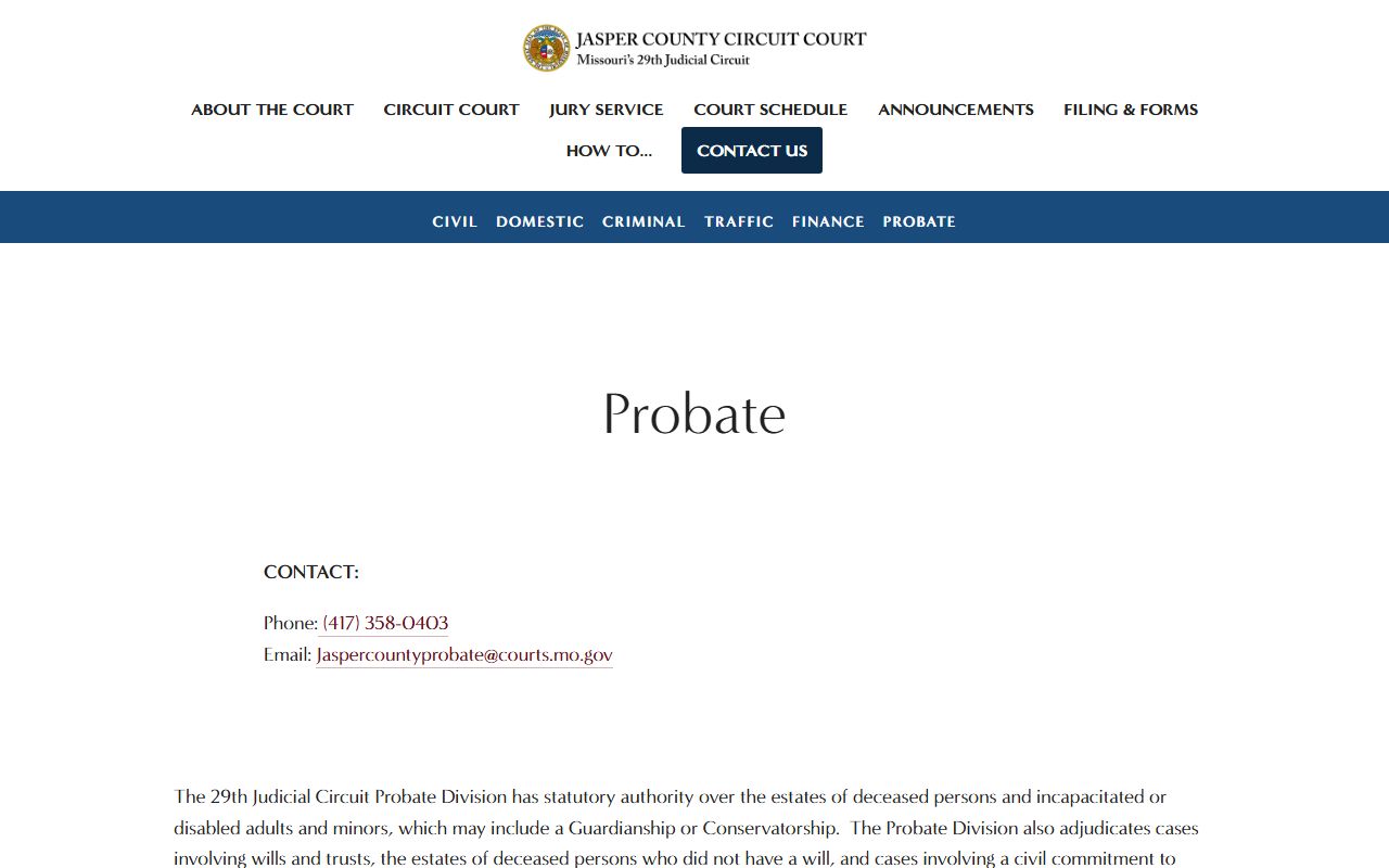 Jasper County probate records Probate Division page