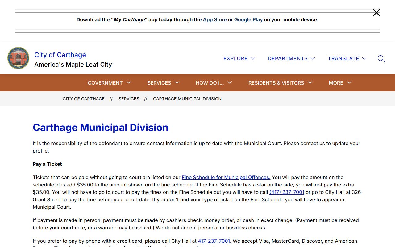Jasper County traffic court records Carthage Municipal Division