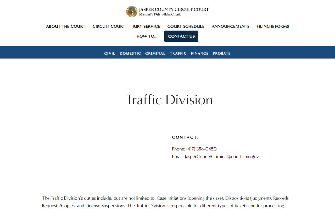 Jasper County traffic court records official traffic page