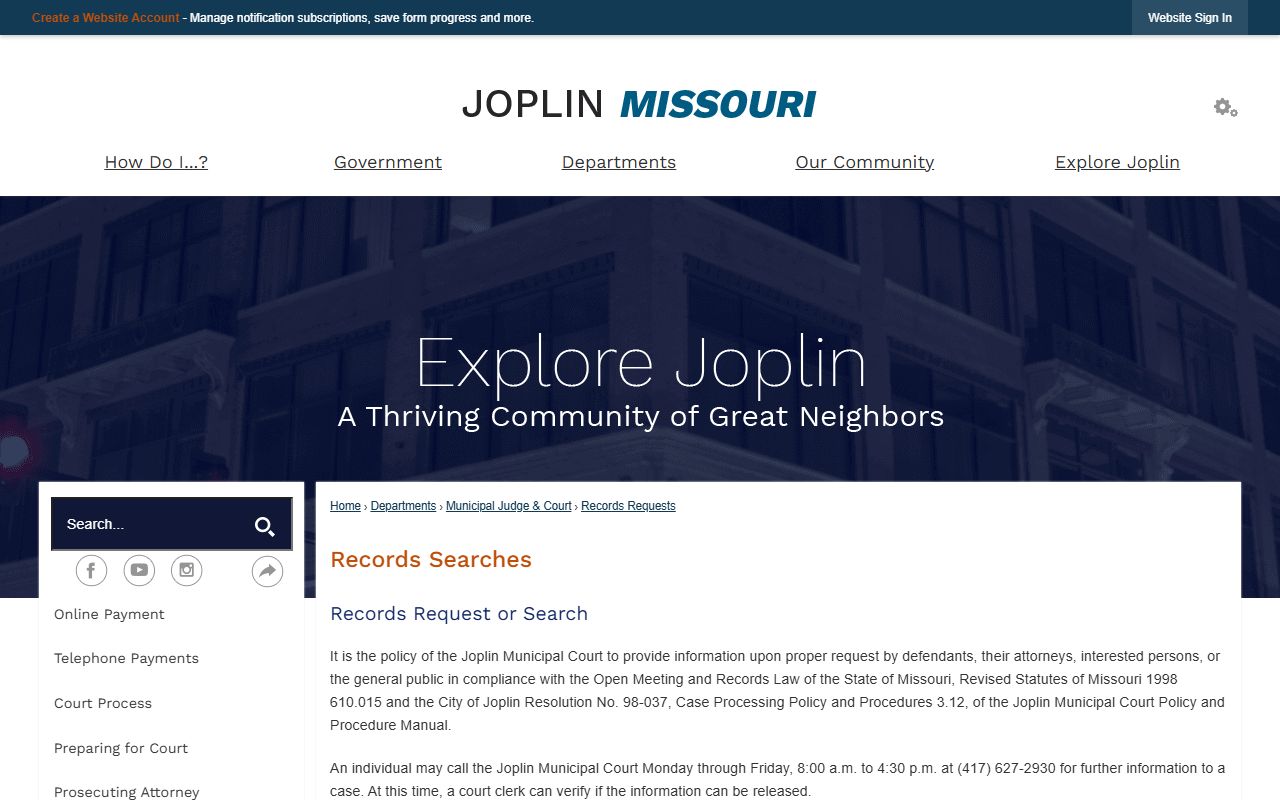 Jasper County traffic court records Joplin records requests