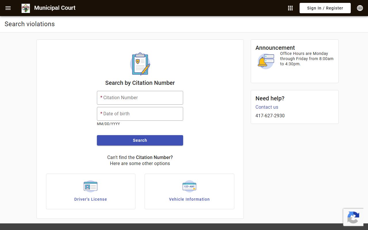 Jasper County traffic court records Joplin municipal citation search