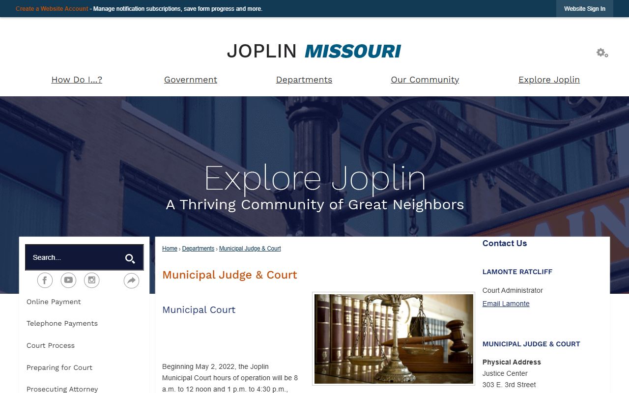 Jasper County traffic court records Joplin Municipal Court page
