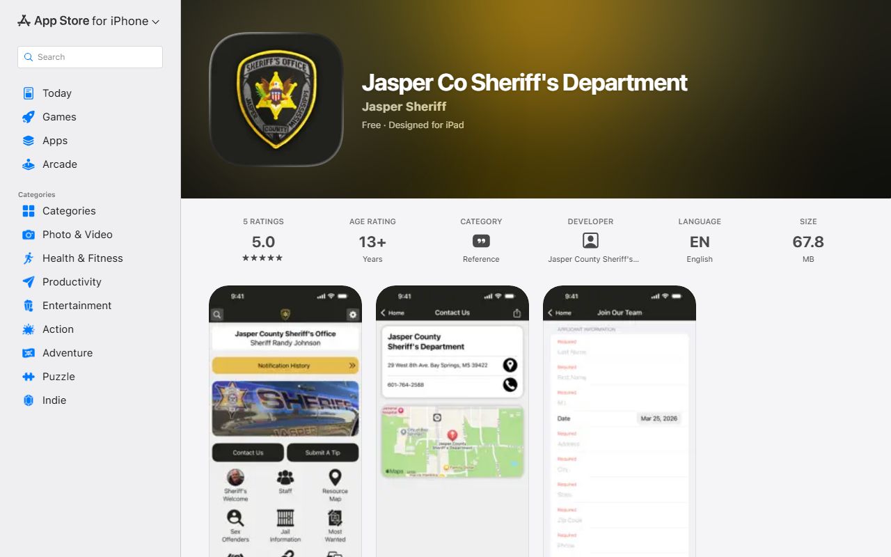 Jasper County warrant records sheriff iOS app