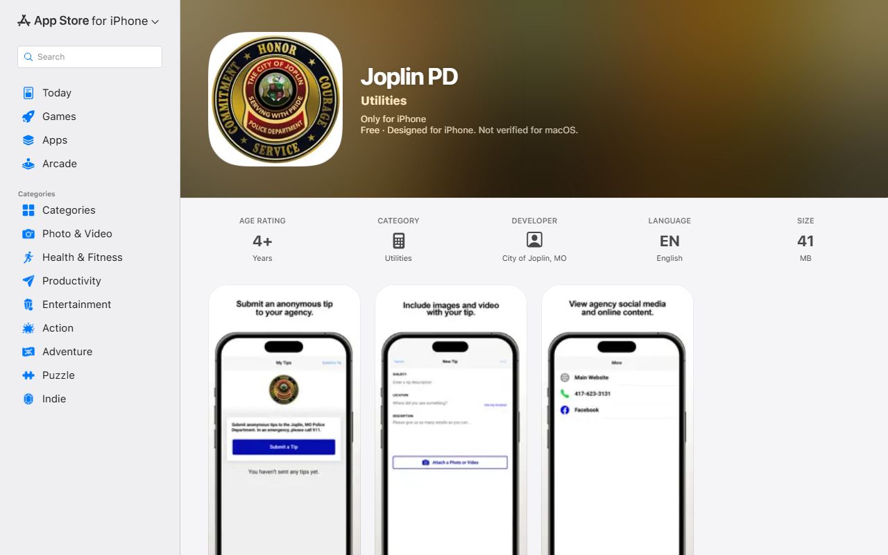Jasper County warrant records Joplin PD iOS app